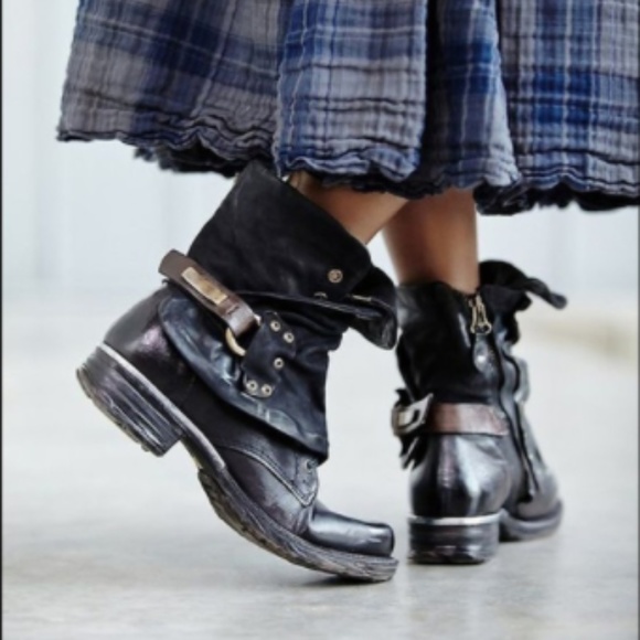 Free People Shoes - BRAND NEW Black Riveted Boots with Buckle